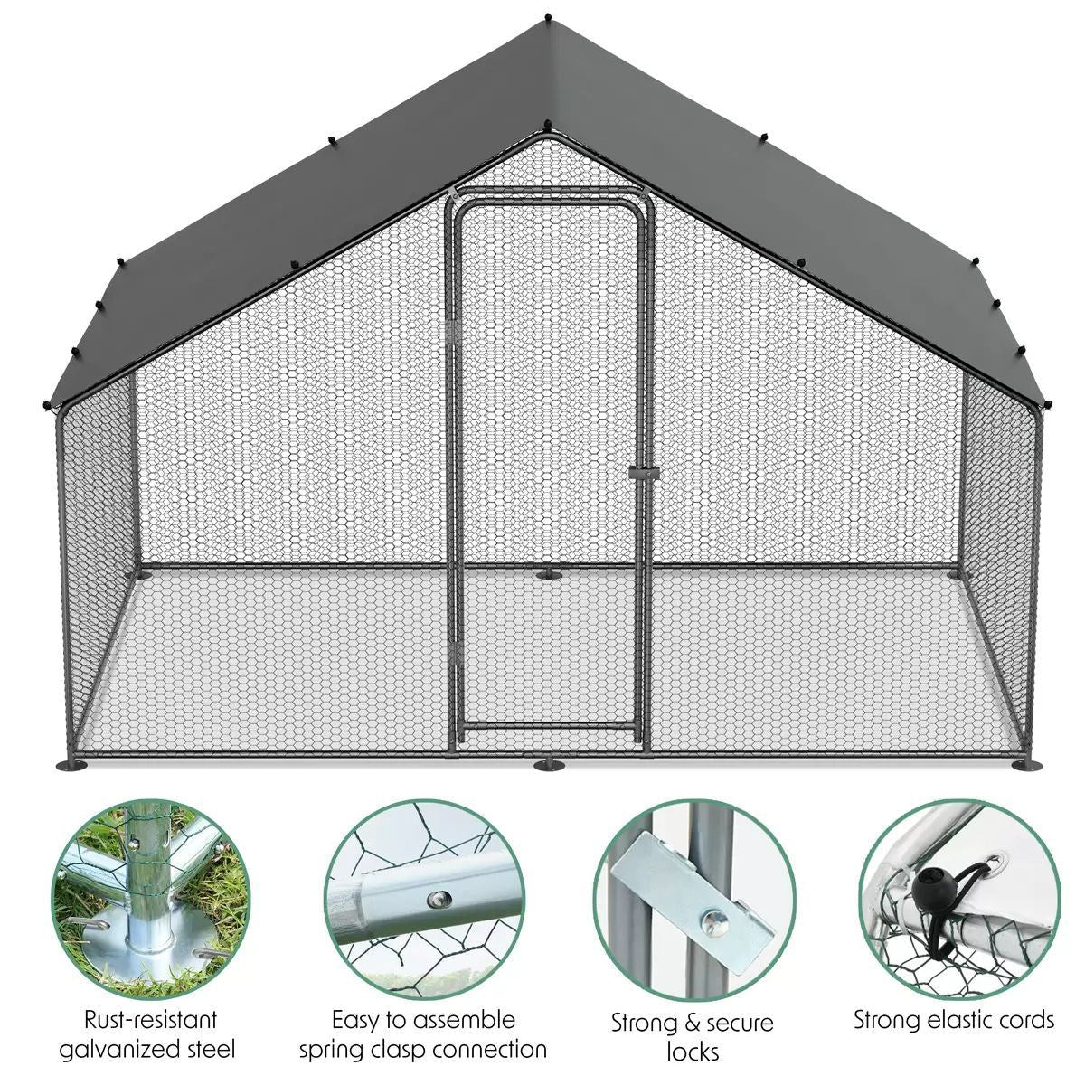 Sealey DG278 Dellonda 3 x 2 x 2m Walk-In Chicken Run, Galvanized Steel, Roof Cover & PVC Coated Chicken Wire