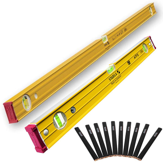 Stabila 96-2 Double Plumb Ribbed Box Level 60cm + 120cm Twin Pack With 10 Pencil Set