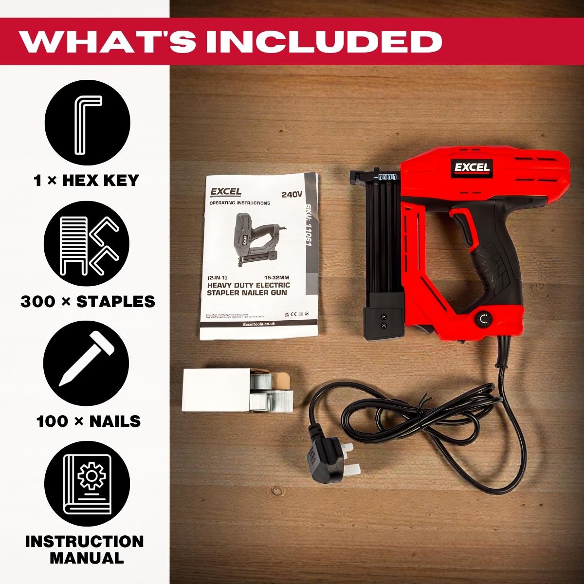 Excel 2-in-1 Electric Stapler Nailer Gun 18G Heavy Duty 240V