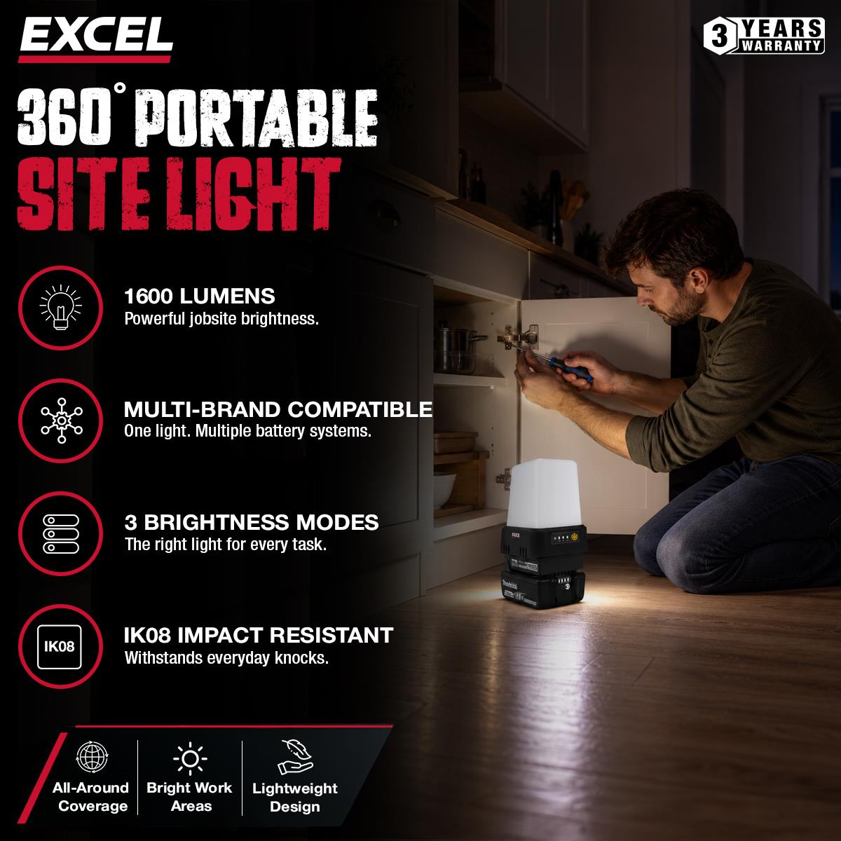 Excel 18V 1600 Lumens 360° Portable Site Light Body Only