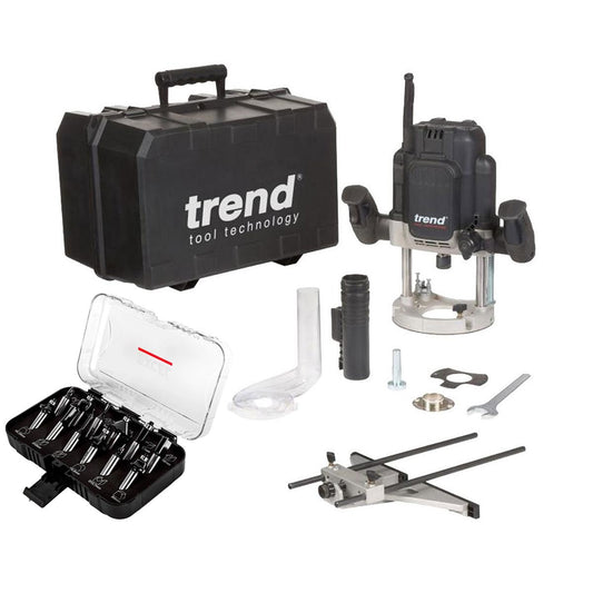 Trend T12ELK 1/2" Variable Speed Plunge Router 2100W 110V With 12 Piece Set