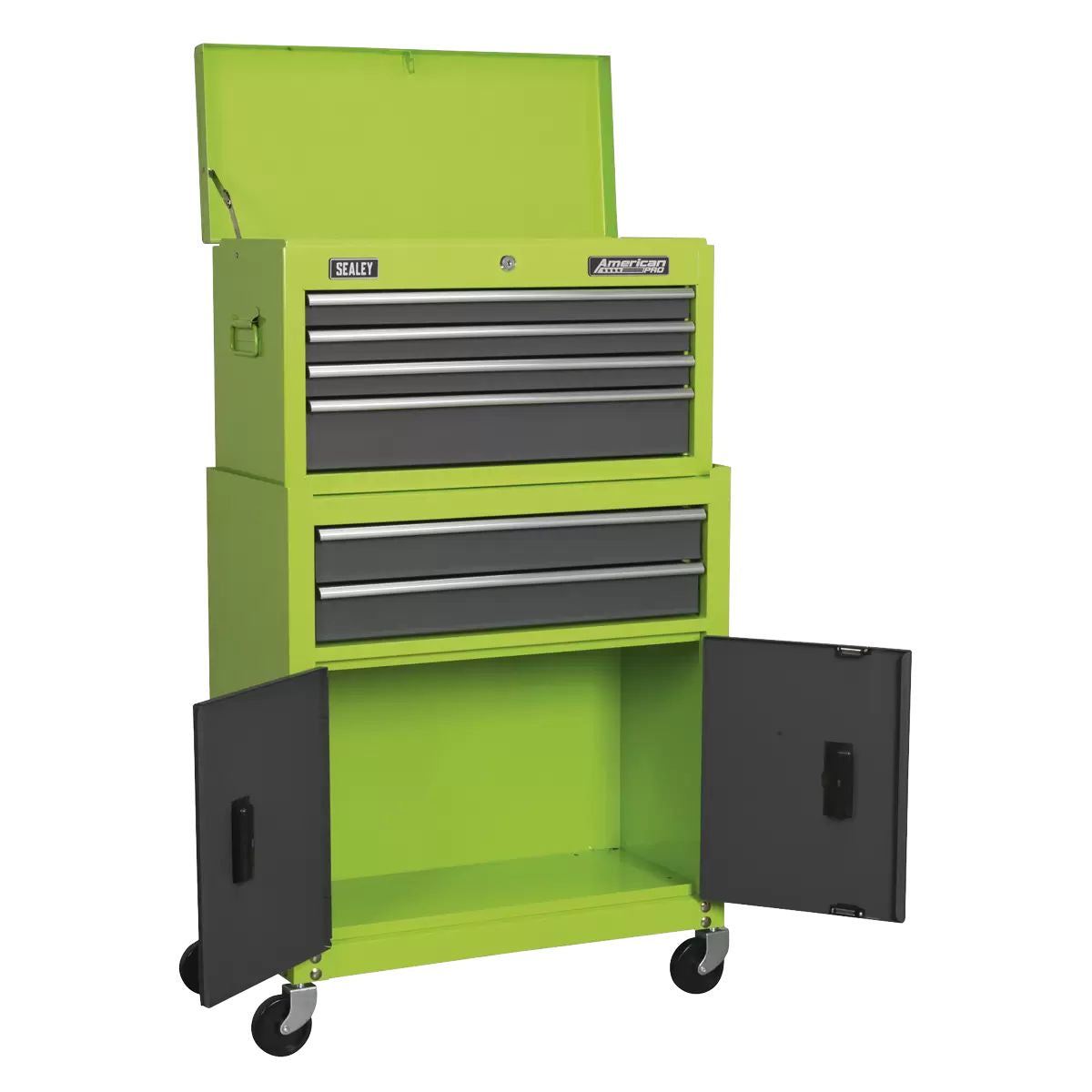Sealey AP2200BBHV 6 Drawer Topchest & Rollcab Combination with Ball-Bearing Slides Green/Grey