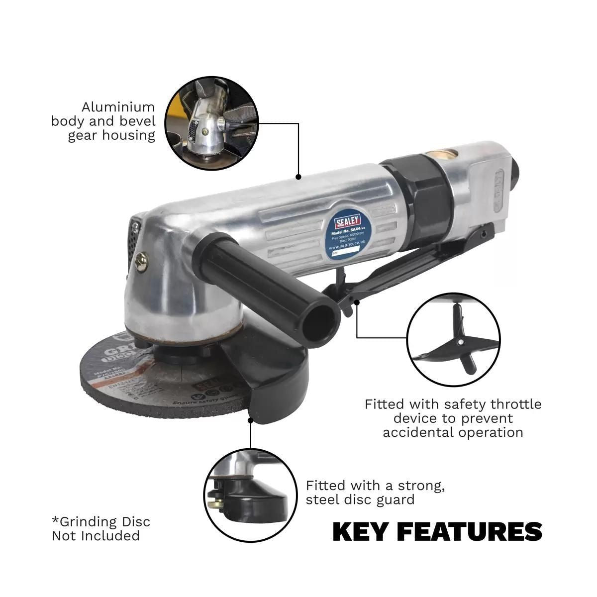 Sealey SA44 Air Angle Grinder 100mm Heavy-Duty