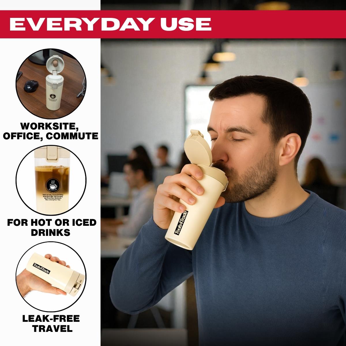 Tools4Trade Stainless Steel Thermal Coffee Mug - Beige (360ml)