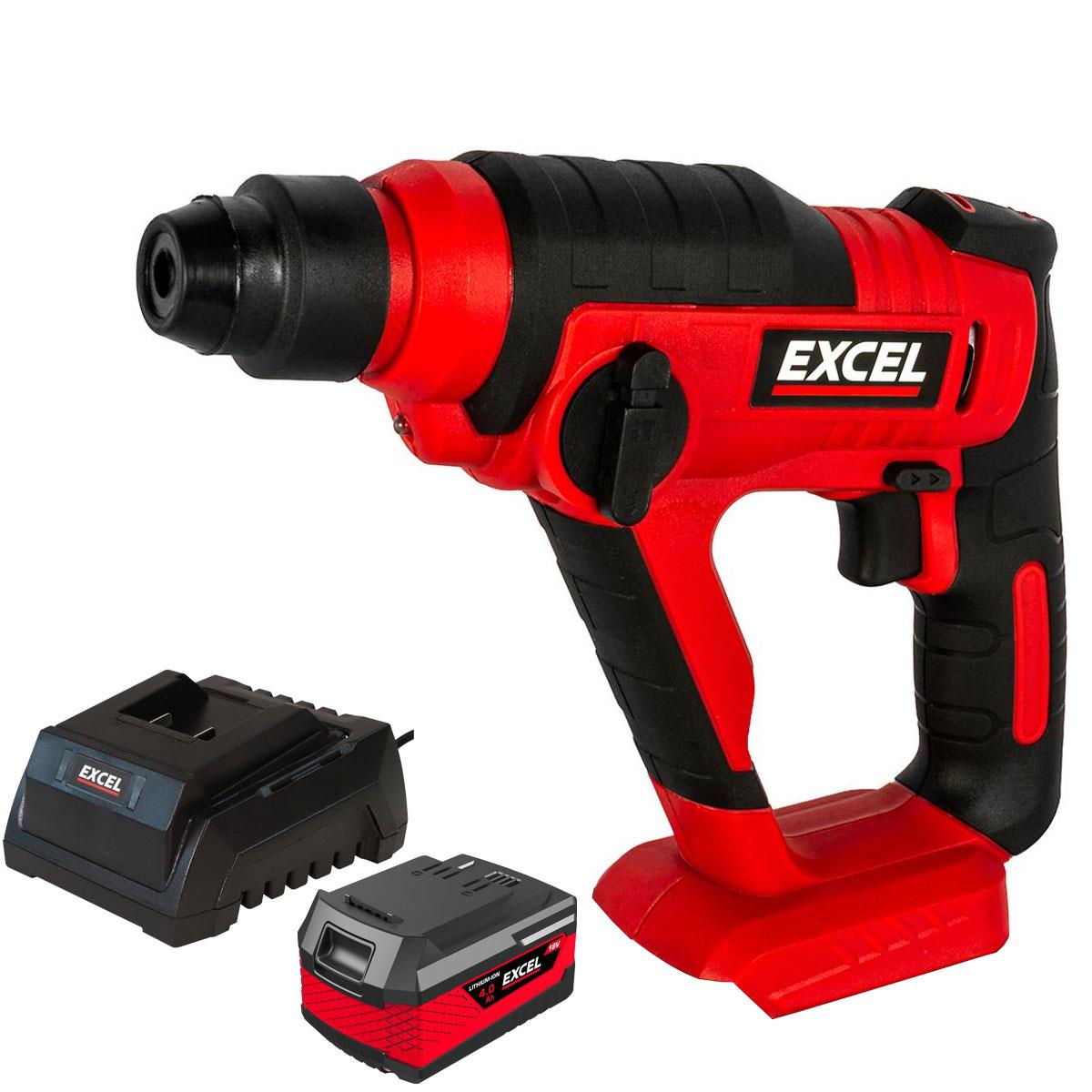 Excel 18V SDS+ Cordless Rotary Hammer Drill with 1 x 4.0Ah Battery & Charger