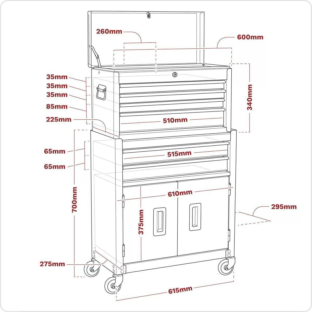 Sealey AP2200BB 6 Drawer Topchest & Rollcab with Ball-Bearing Slides Red/Grey