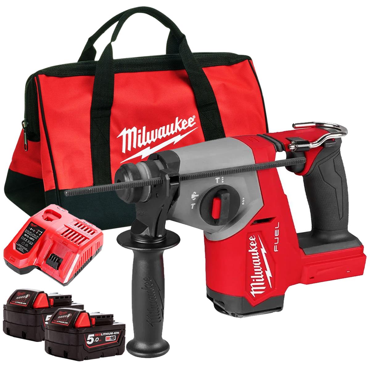 Milwaukee M18FHAC16-0 18V Brushless SDS-Plus Hammer Drill With 2 x 5.0Ah Batteries Charger & Bag