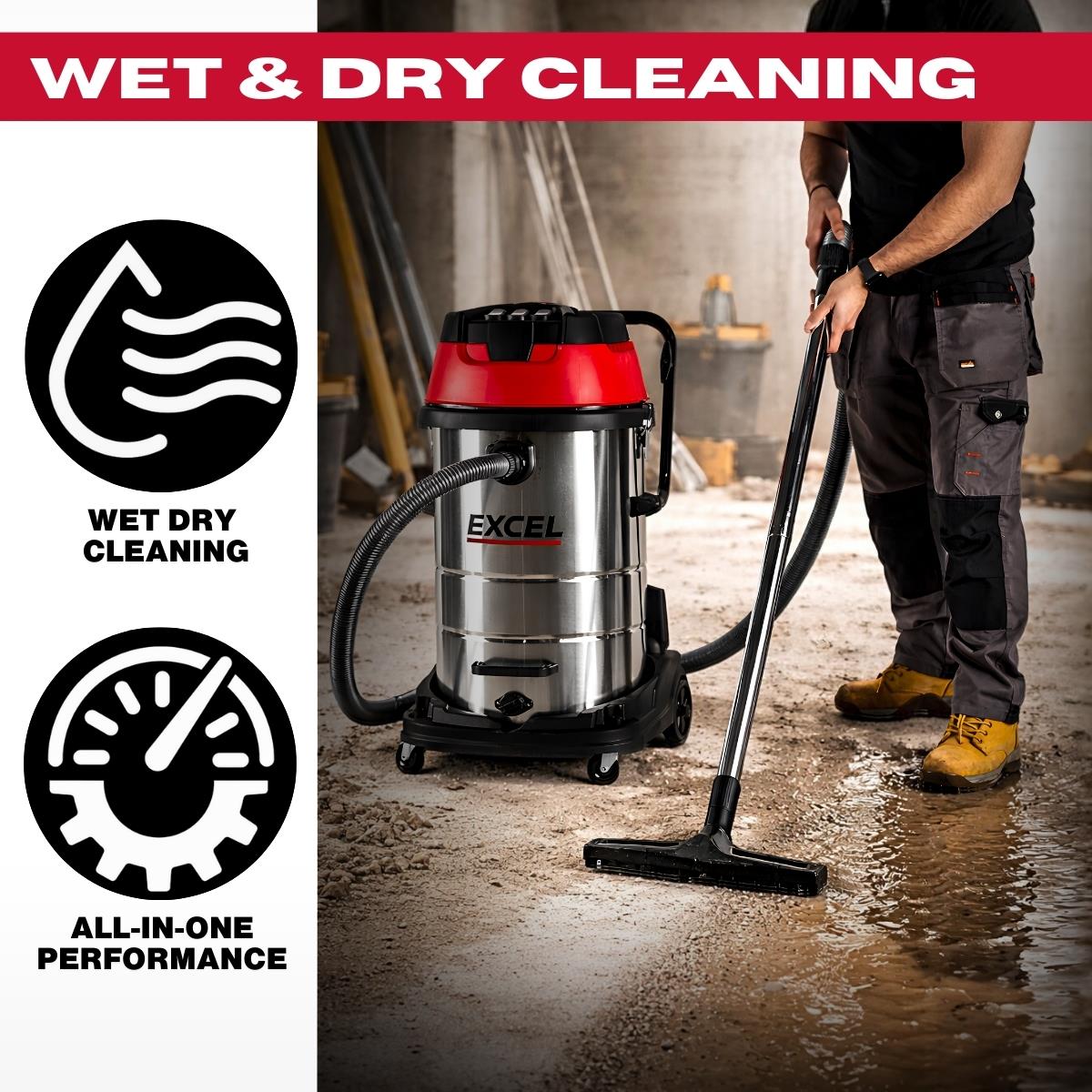 Excel 100L Wet & Dry Vacuum Cleaner 3000W/230V