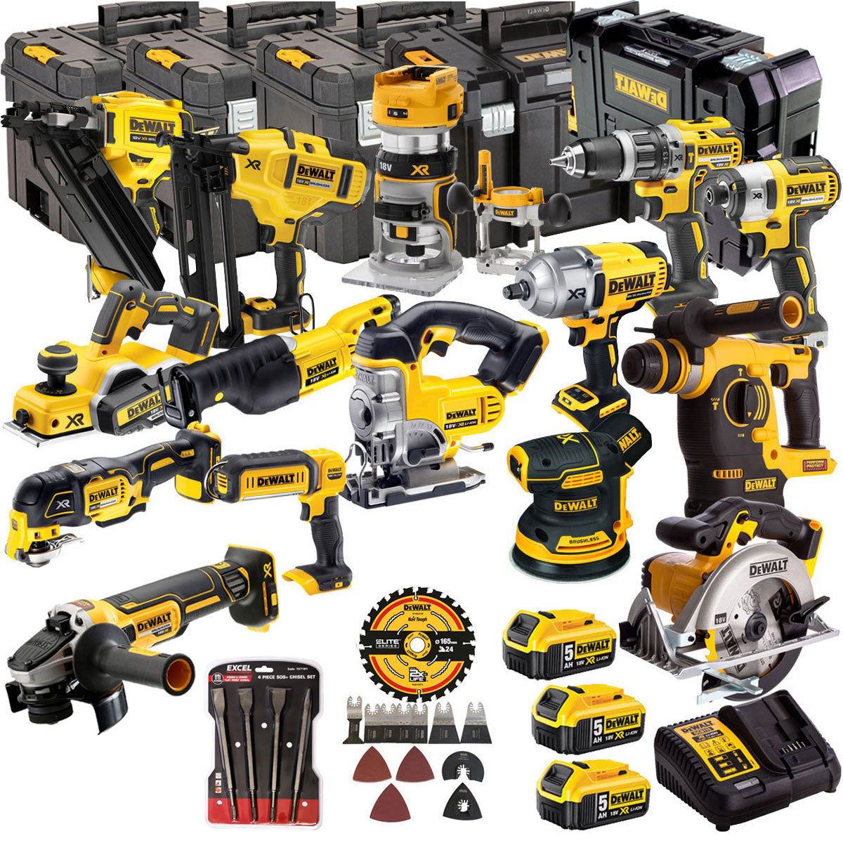 Dewalt DCKT4T15B4A 18V 3 x 5.0Ah Batteries XR Li-Ion 15 Piece Toughsystem Kit with Accessories SetDCG412