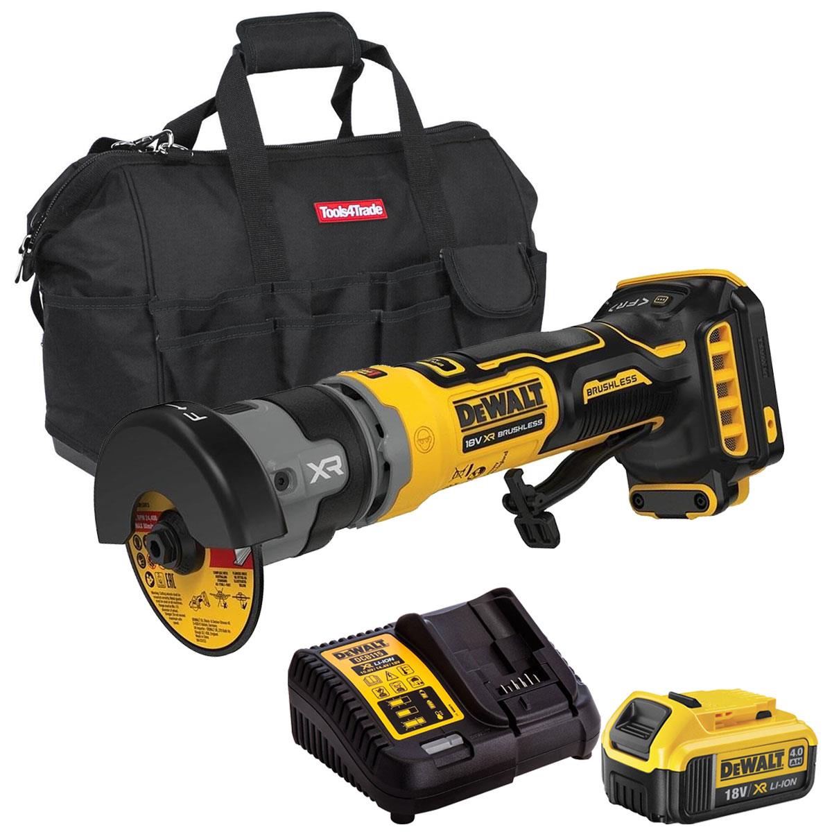 Dewalt DCG430N-XJ 18V XR 76mm Brushless Cut-Off Tool with 1 x 4.0Ah Battery Charger & Bag