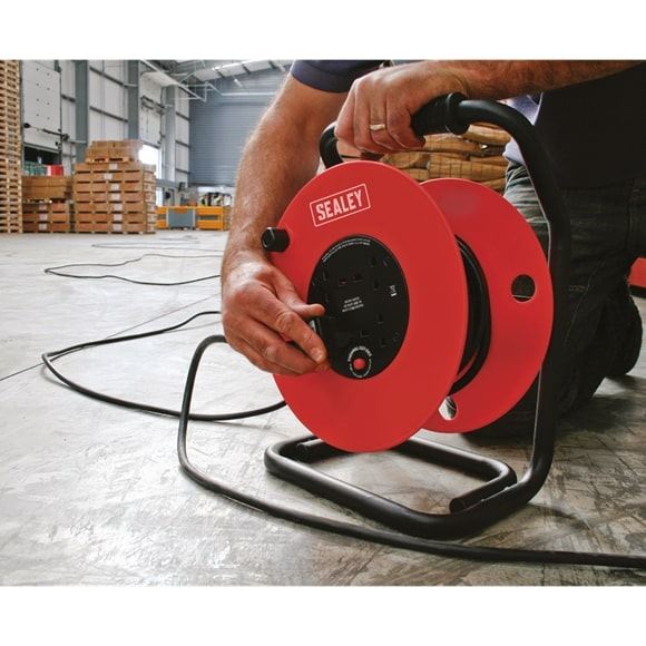 Sealey CR25025 Cable Reel 50mtr 2.5mm² Heavy-Duty Thermal Trip