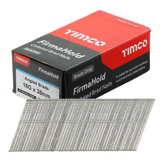 FirmaHold 38mm A2 Stainless Steel 16 Gauge 2000 Angled Collated Brad Nails ABSS1638