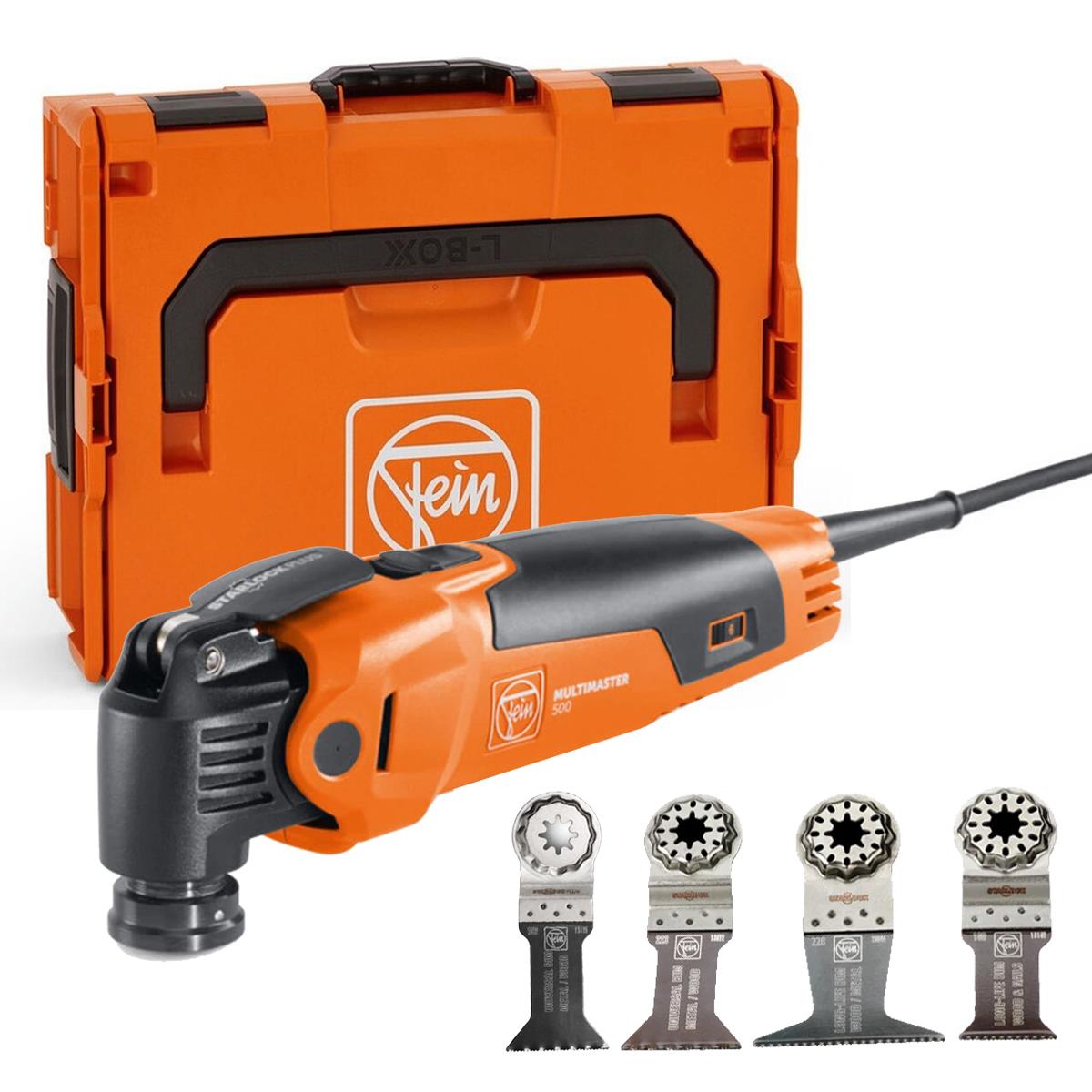 Fein MM 500 PLUS STARLOCK MultiMaster Oscillating Multi-Tool In Case With 6 Piece Wood Metal Cut Set