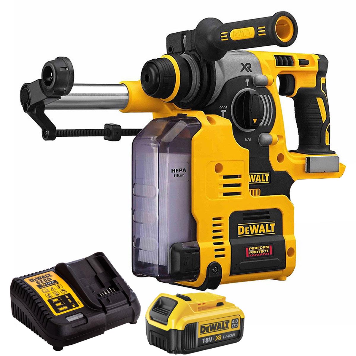 Dewalt DCH273N 18V XR SDS+ Rotary Hammer Drill With Dust Extraction System & 1 x 4.0Ah Battery Charger