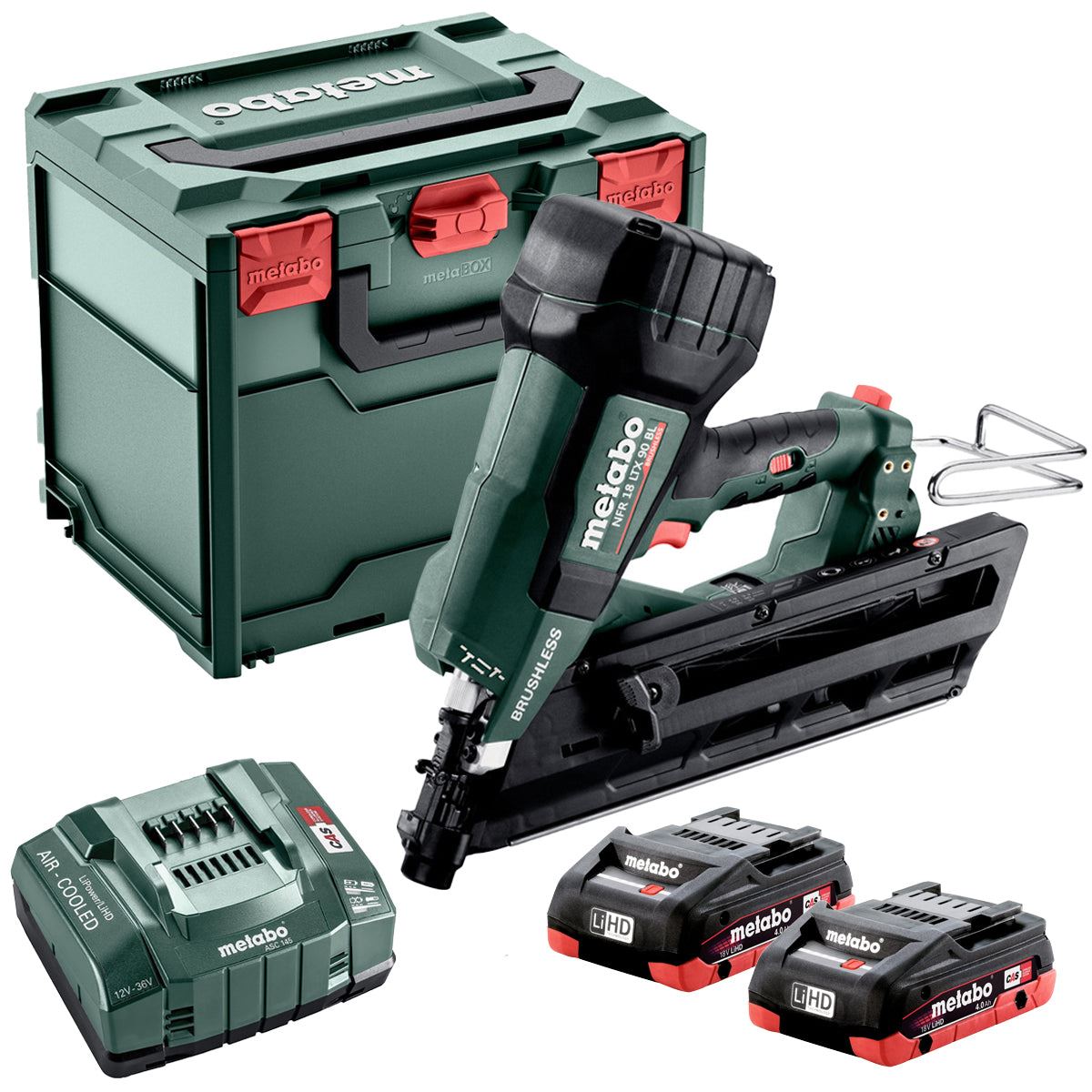 Metabo NFR 18 LTX 90 BL 18V Brushless First Fix Framing Nailer with 2 x 4.0Ah Battery, Charger in Metabox 612090800