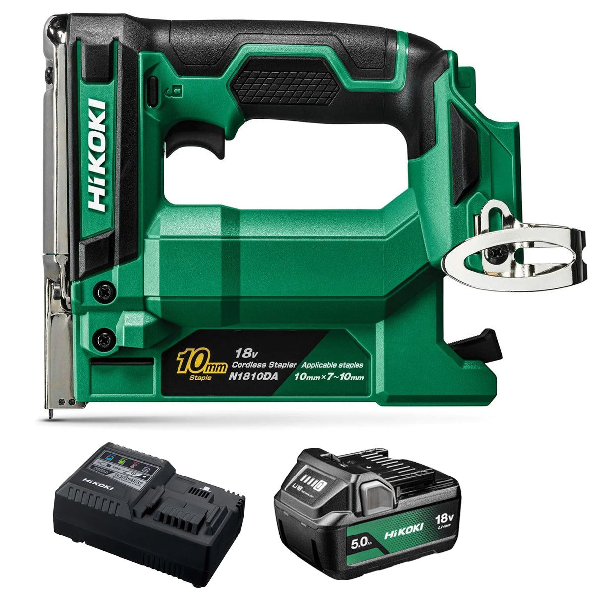 Hikoki N1810DAW4Z 18V 10mm Crown Width Fine Wire Stapler with 1 x 5.0Ah Battery & Charger