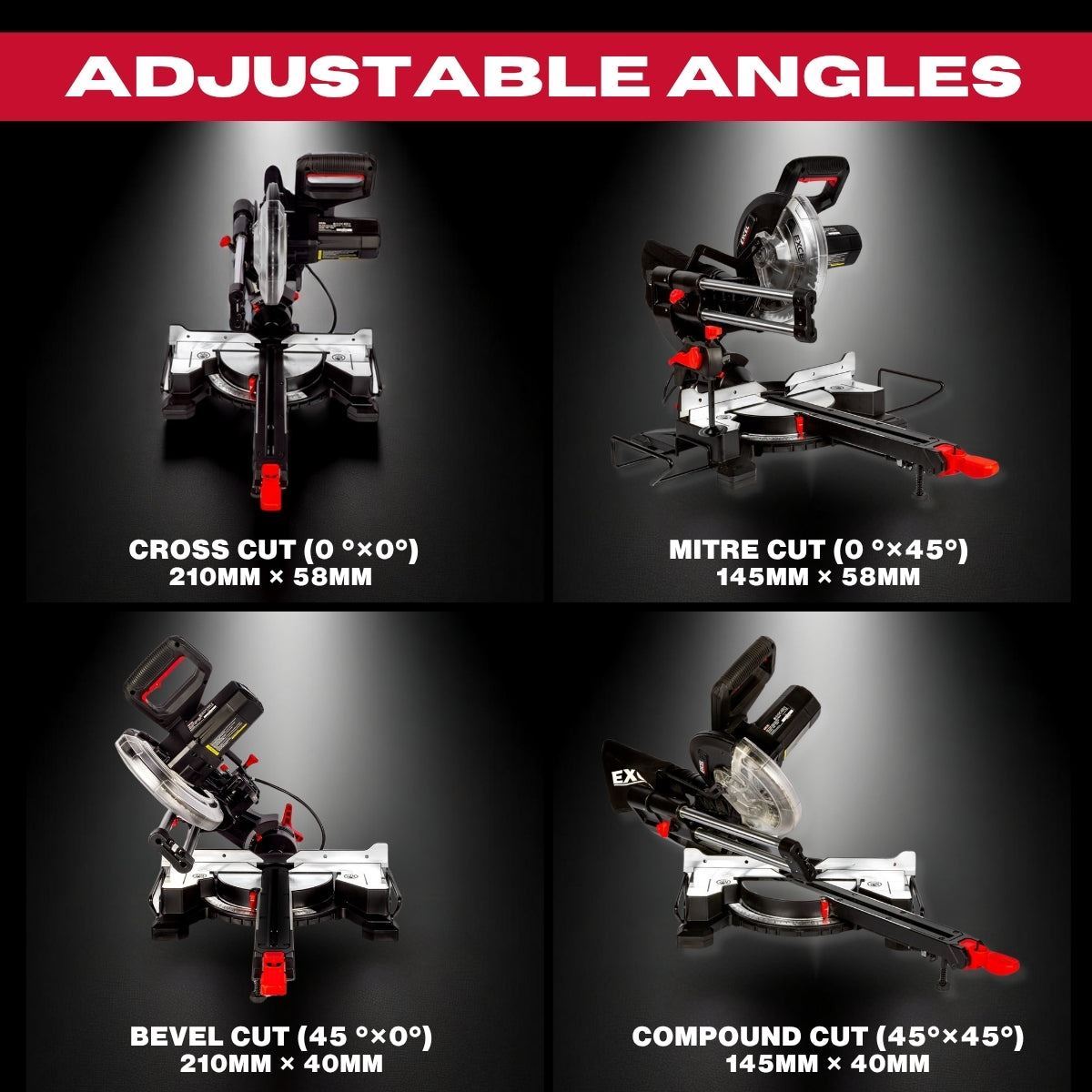 Excel 216mm Sliding Mitre Saw 240V/1700W with LED Light & Universal Stand