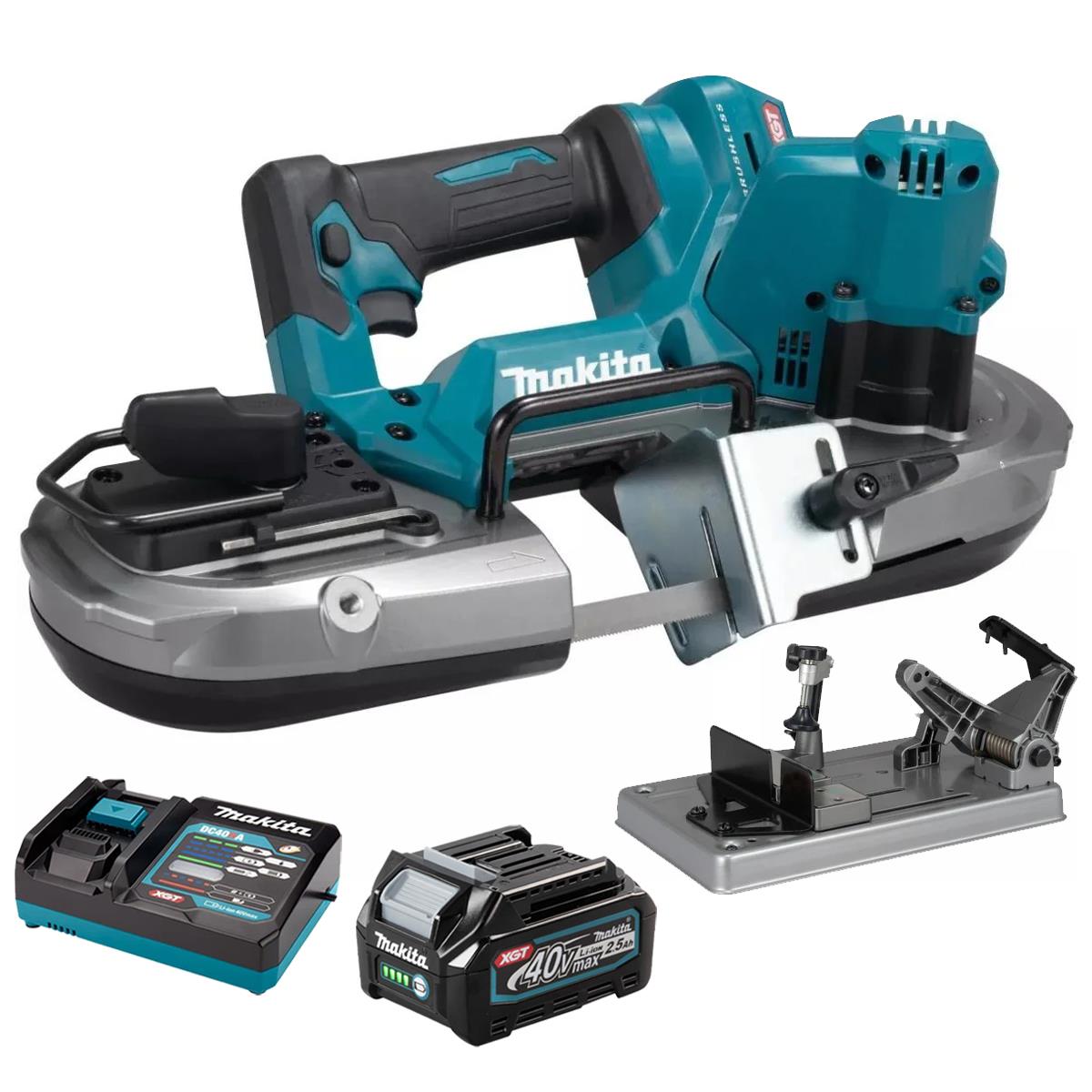 Makita PB003GZ 40V Max XGT 66mm Portable Bandsaw with 1 x 2.5Ah Battery, Charger & Stand