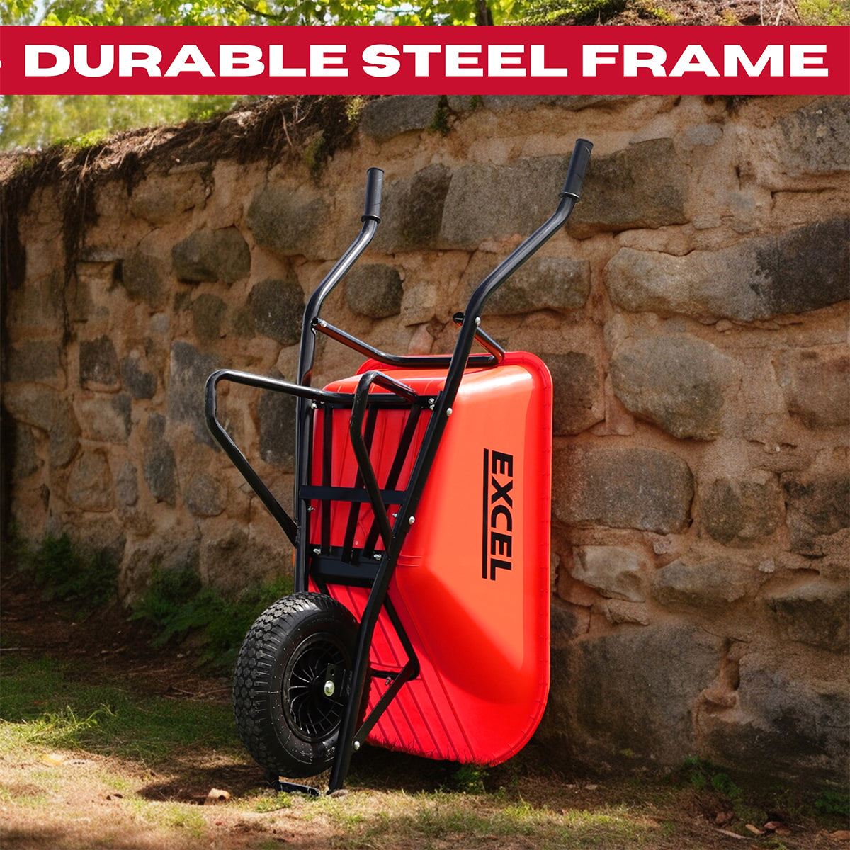 Excel Heavy Duty Wheelbarrow with 100L HDPE Tray Red