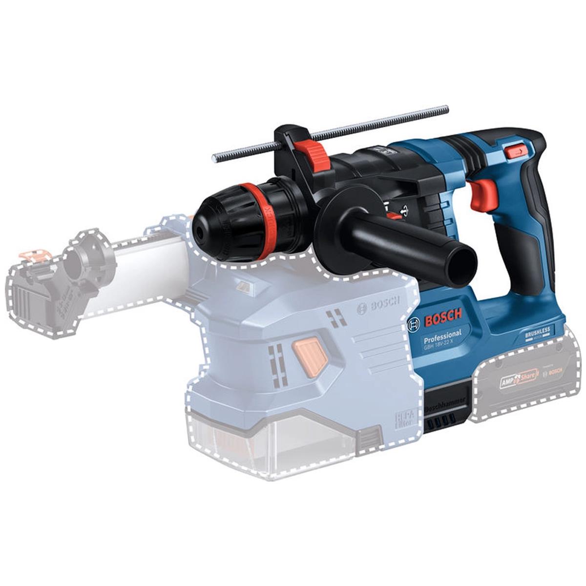 Bosch GBH 18V-22 X 18V Brushless SDS+ Rotary Hammer with GDE 18V-12 Dust Extractor Attachment