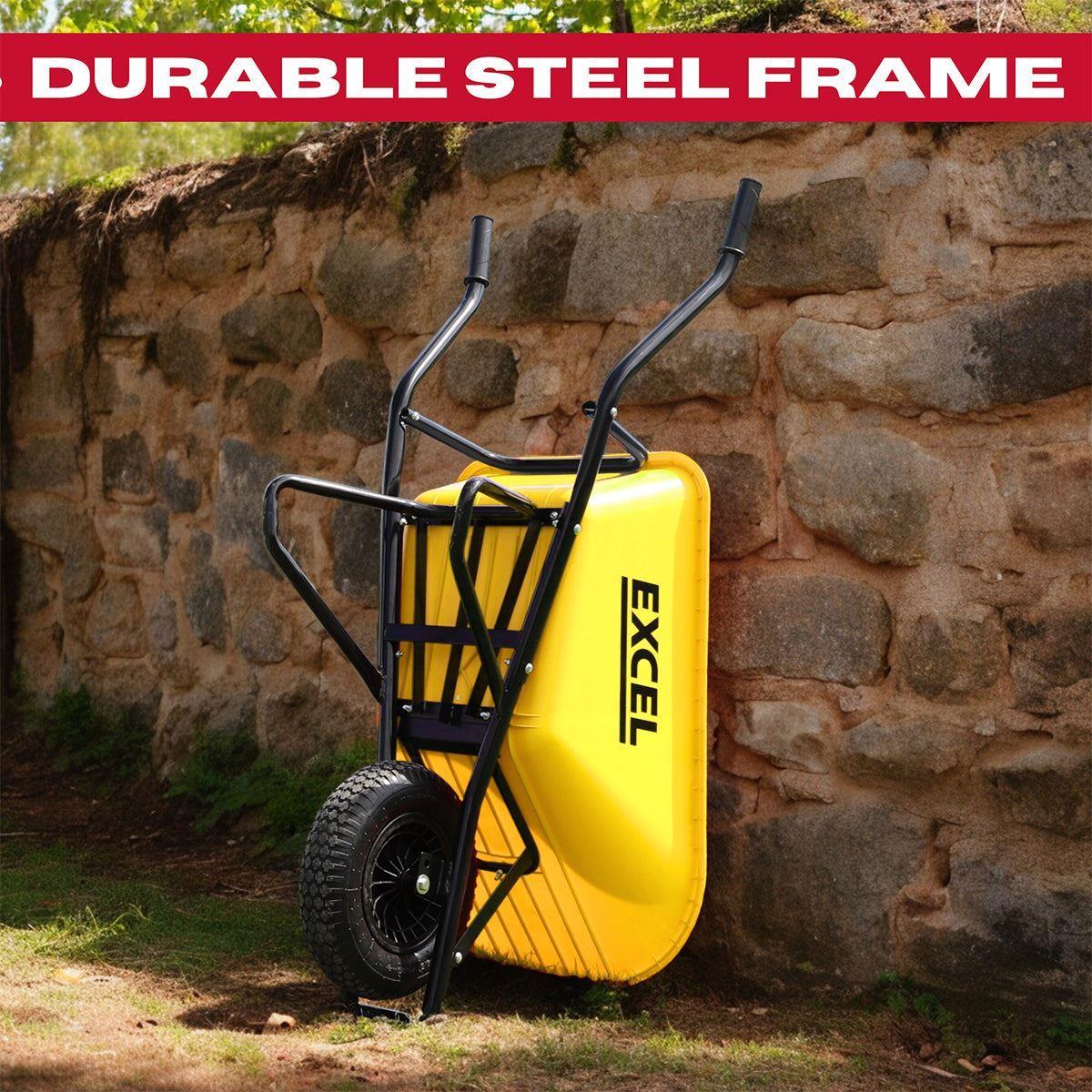 Excel 70L Portable Cement Concrete Mixer 240V/220W with Wheels & 100L Wheelbarrow Yellow HDPE Tray