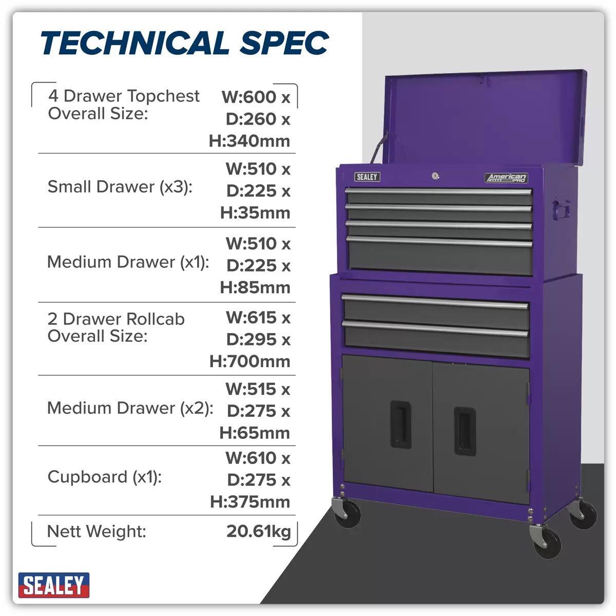 Sealey AP2200BBCP 6 Drawer Topchest & Rollcab with Ball-Bearing Slides