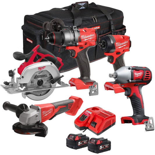 Milwaukee M18FPP5T-502B 18V 5 Piece Tool Kit with 2 x 5.0Ah Battery & Charger