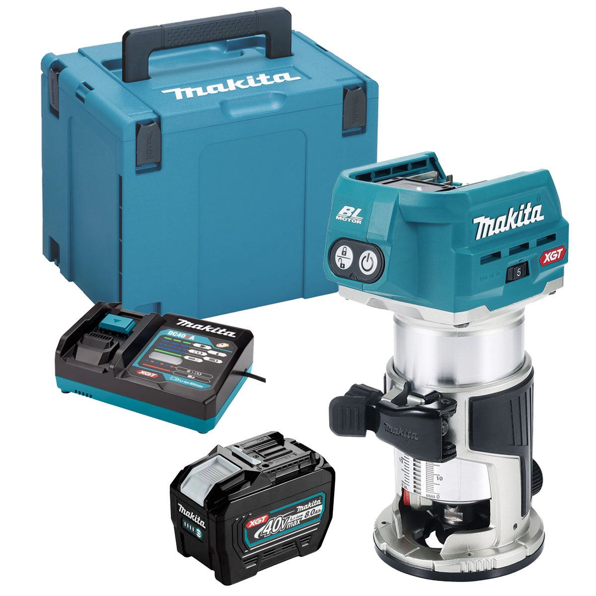 Makita RT001GZ20 40Vmax XGT Li-Ion Brushless Router Trimmer with 1 x 8.0Ah Battery Charger & Case