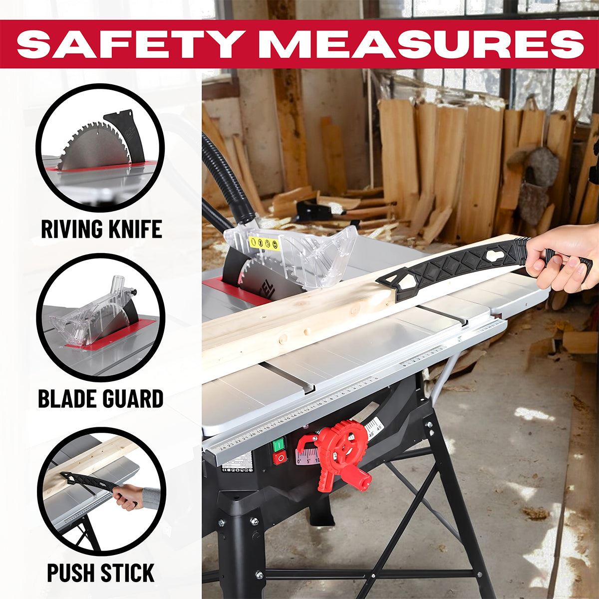 Excel 255mm Table Saw with Dust Extractor 50L Vacuum Cleaner 240V