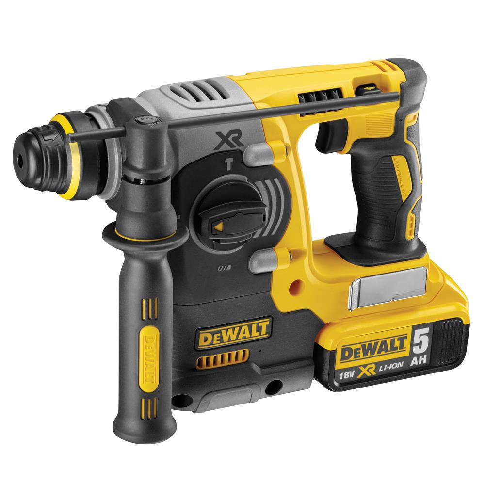 Dewalt DCH273P2 18V Brushless SDS+ Hammer Drill With 2 x 5.0Ah Batteries, Charger & Case, 4 Piece Chisel Set + Keyless Chuck