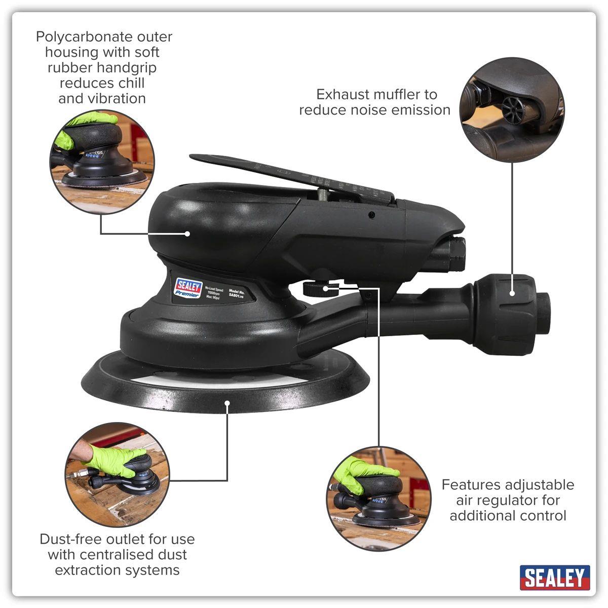 Sealey SA801 Air Palm Orbital Sander 150mm Dust-Free
