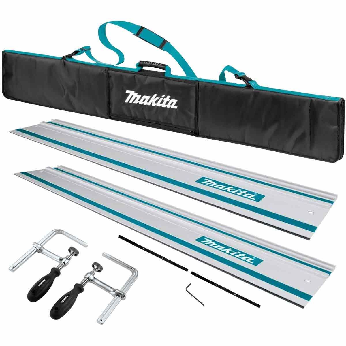 Makita 2 x 1.5m Plunge Saw Guide Rail in Bag with Connector & Clamp