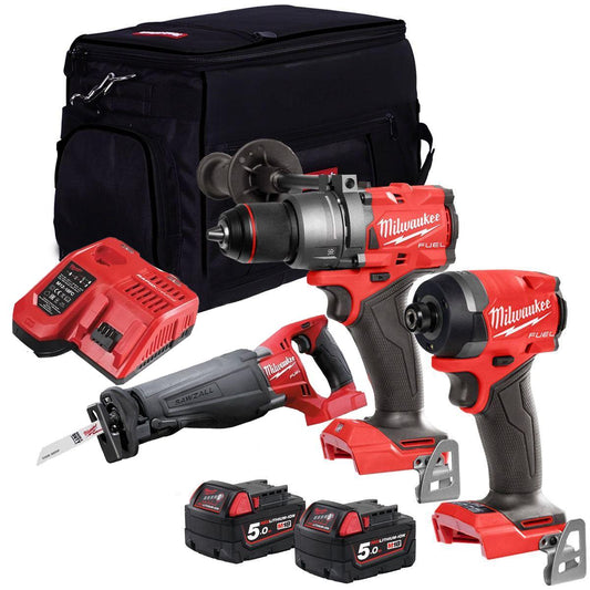 Milwaukee 18V 3 Piece Power Tool Kit with 2 x 5.0Ah Batteries T4TKITM-110