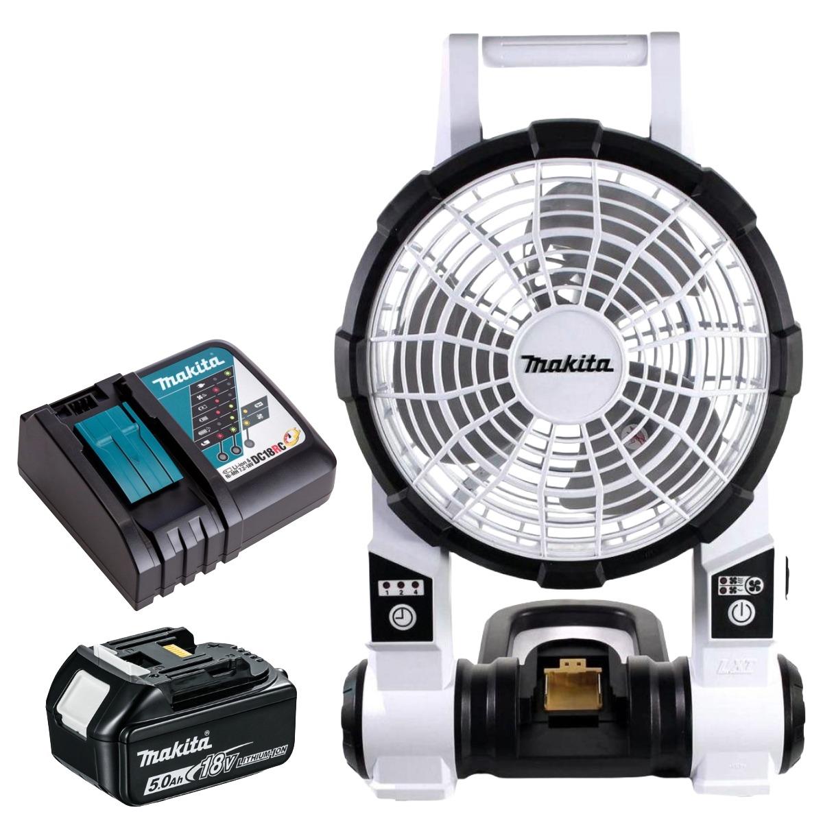 Makita DCF201ZW 18V LXT Portable Fan with 1 x 5.0Ah Battery & Charger - White