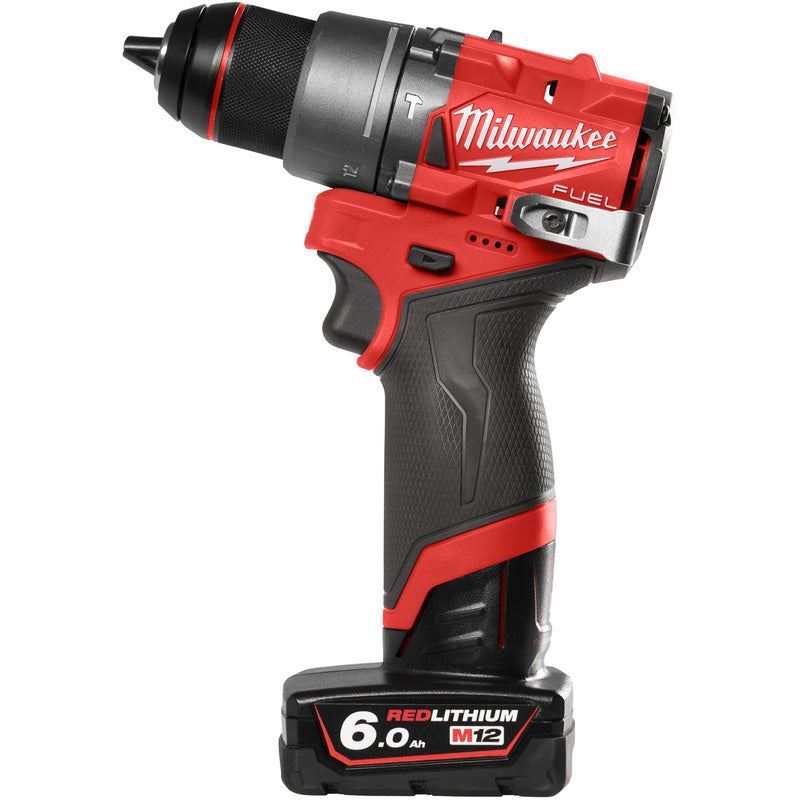 Milwaukee M12FPD2-602X 12V FUEL Brushless Combi Drill with 2 x 6.0Ah Batteries, Charger, Case & 8 Piece Drill Bit Set