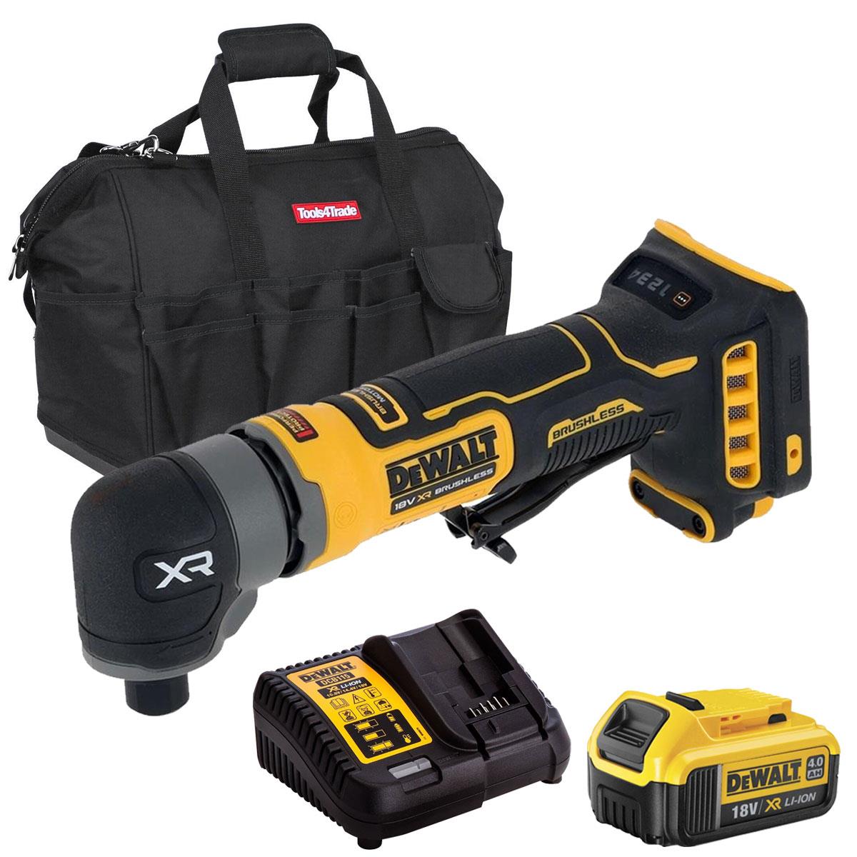Dewalt DCG421N-XJ 18V XR Brushless Compact Right Angle Die Grinder with 1 x 4.0Ah Battery Charger & Bag