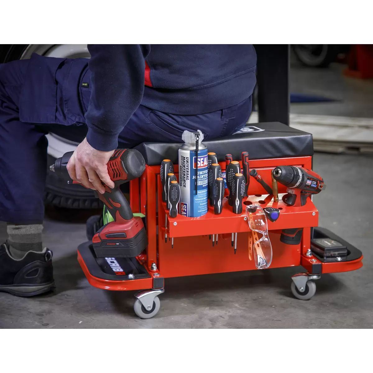 Sealey SCR18R Mechanic's Utility Seat & Toolbox - Red