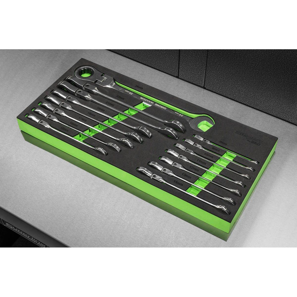 Sealey S01329 Flexi-Head Combination Ratchet Spanner Set 15pc