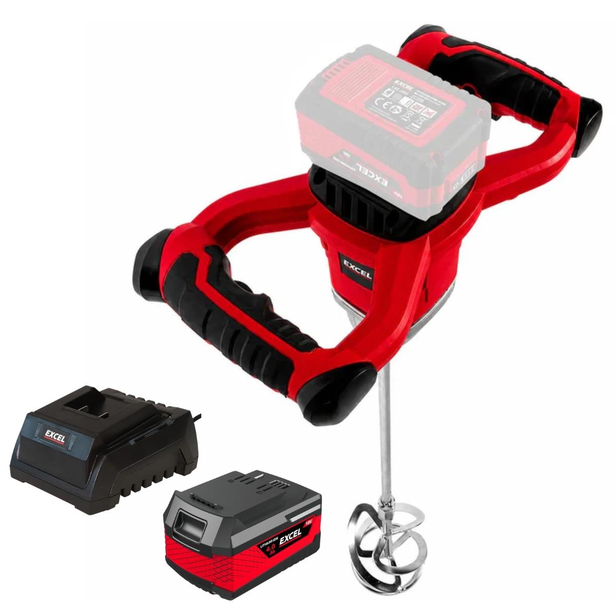 Excel 18V Brushless Paddle Mixer with 1 x 4.0Ah Battery & Charger