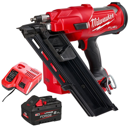 Milwaukee M18FFN-0 18V Fuel Brushless First Fix Framing Nailer with 1 x 8.0Ah Battery & Charger