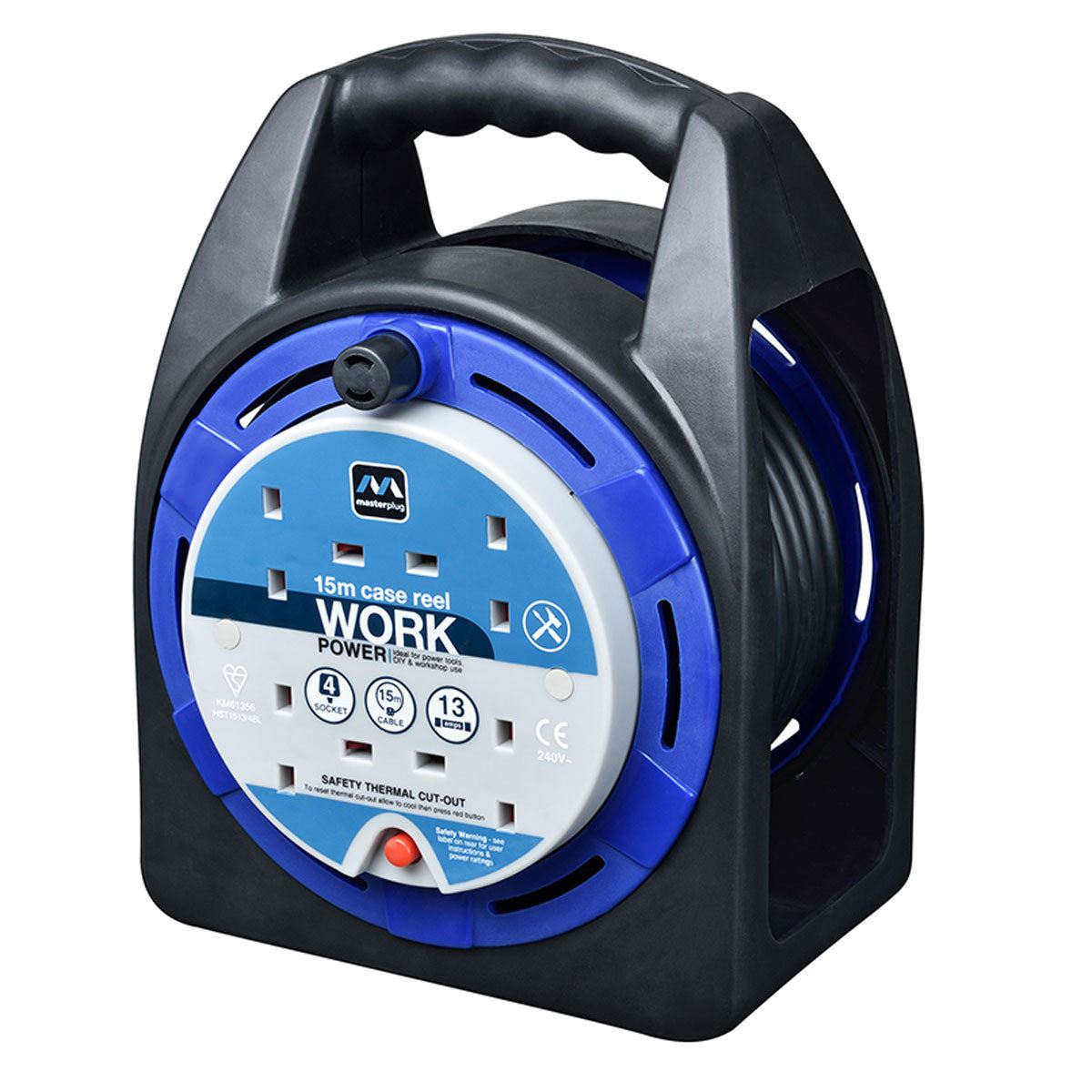 Masterplug Case Cable Reel 13A 4-Socket 15M 240V HST1513/4BL-MP
