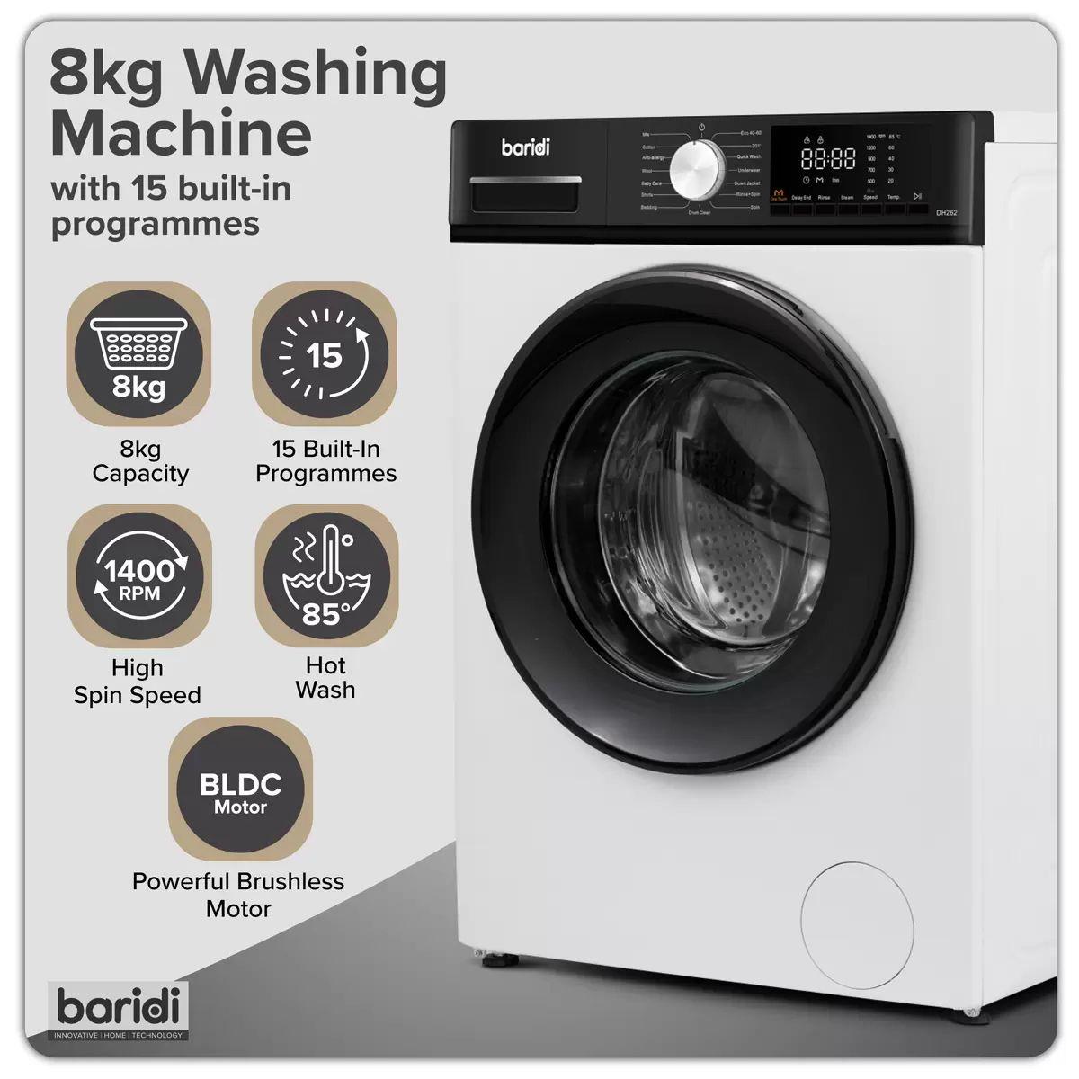 Sealey DH262 8kg Washing Machine, Front Loading 1400rpm White 240V