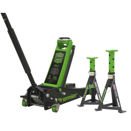 Sealey 3040AGCOMBO1 Trolley Jack 3 Tonne & Axle Stands (Pair) 3tonne per Stand Combo