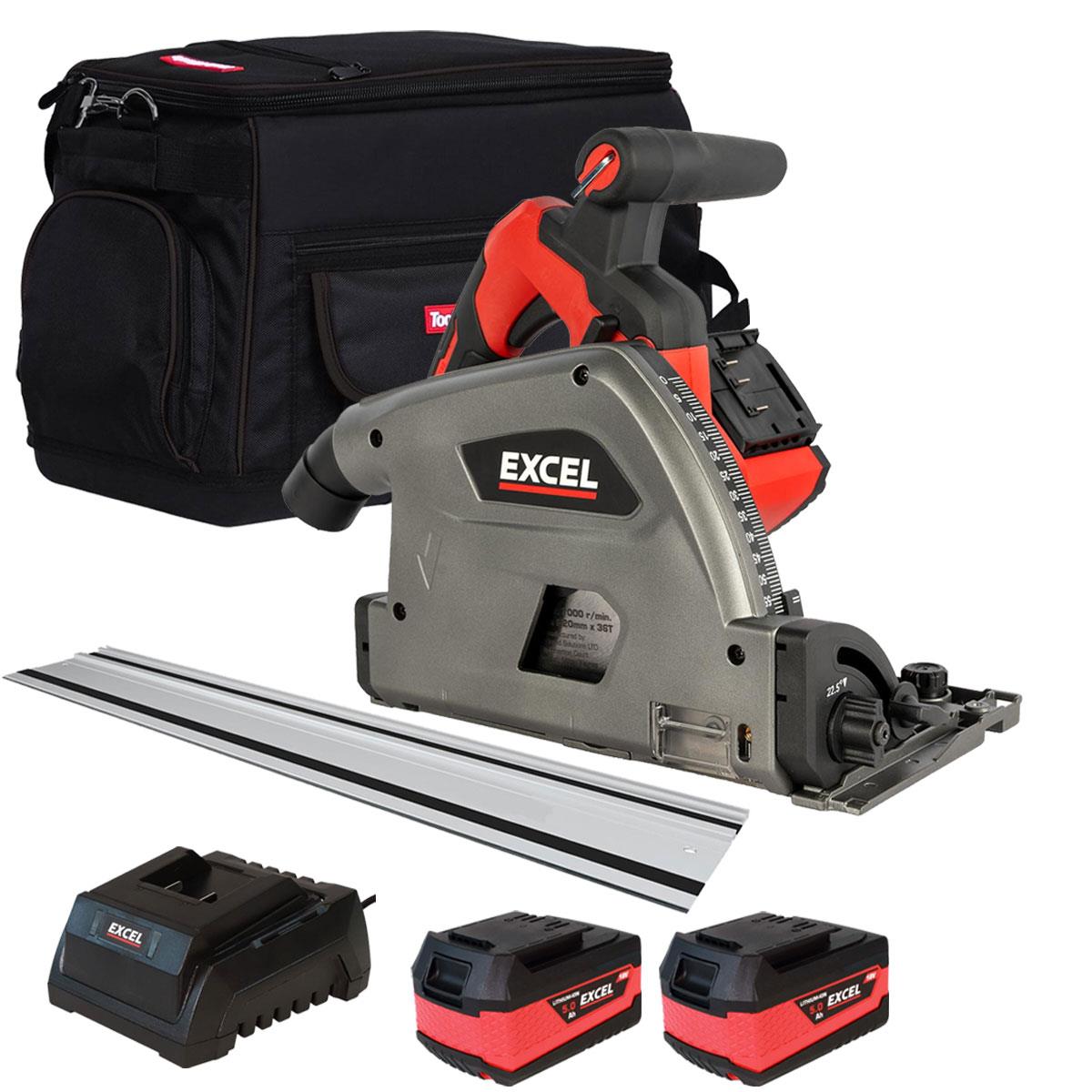 Excel 36V Brushless 165mm Plunge Saw with 2 x 5.0Ah Battery, Charger, Bag & 1 x Guide Rail