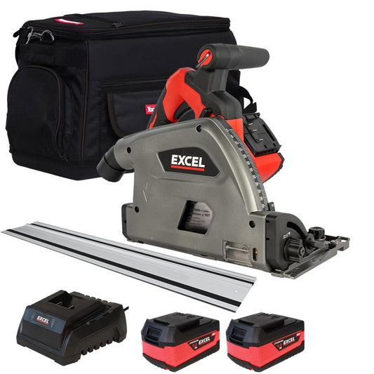 Excel 36V Brushless 165mm Plunge Saw with 2 x 5.0Ah Battery, Charger, Bag & 1 x Guide Rail