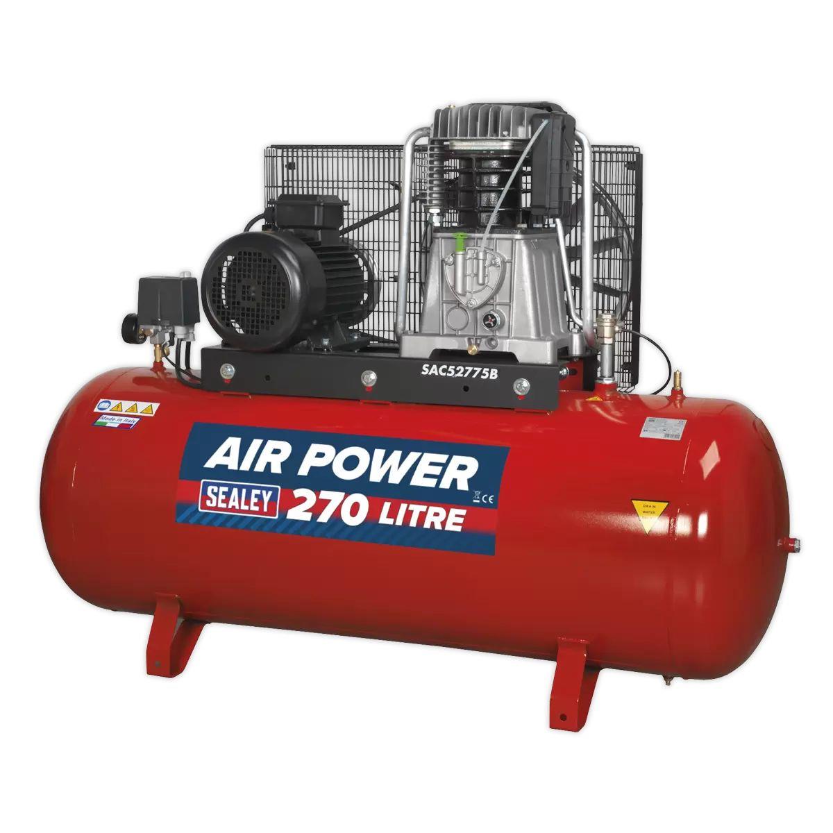 Sealey SAC52775B 270L Belt Drive Air Compressor with Cast Cylinders 415V