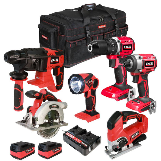Excel 18V 6 Piece Combo Kit with 2 x 5.0Ah Battery & Charger EXLKIT-13229