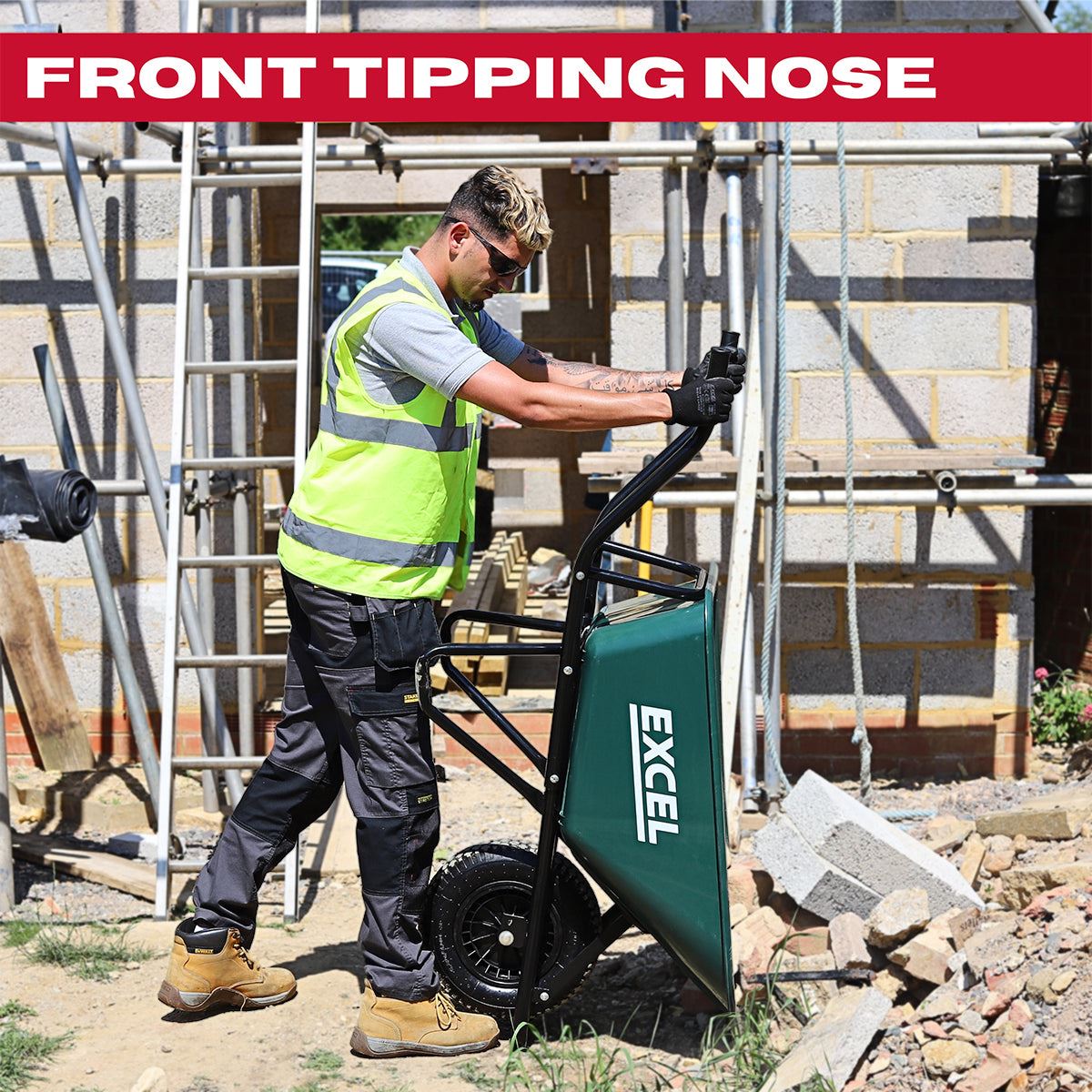 Excel Heavy Duty Wheelbarrow with 100L HDPE Tray Green