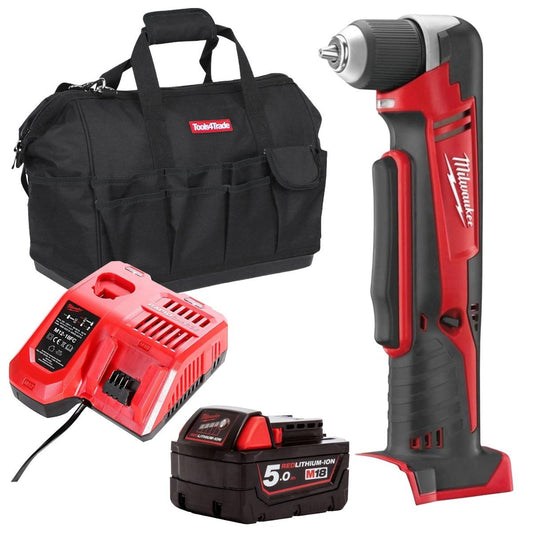 Milwaukee M18C18RAD-0 18V Compact Right Angle Drill with 1 x 5.0Ah Battery, Charger & Bag