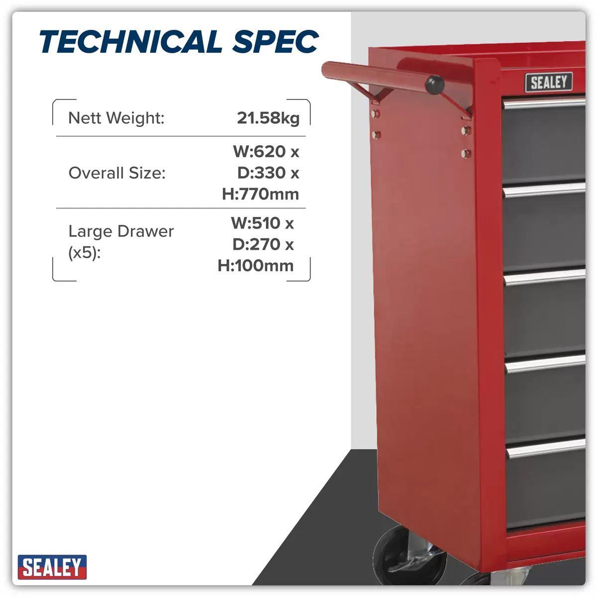 Sealey AP22505BB Rollcab 5 Drawer with Ball Bearing Slides Red/Grey